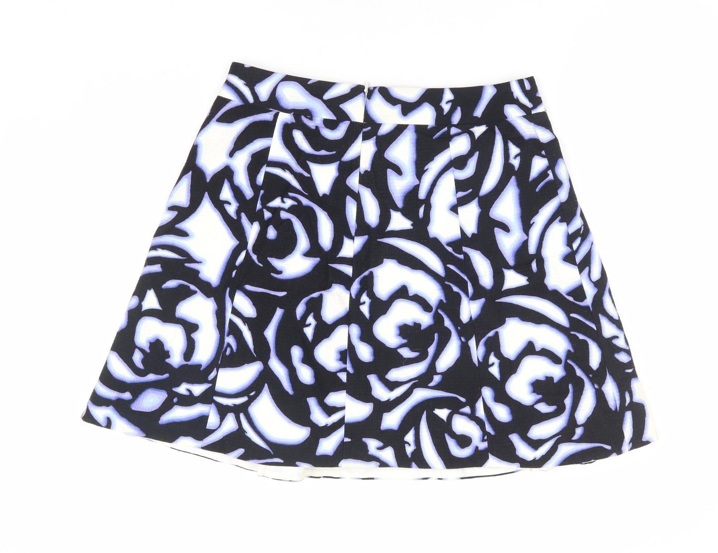 Karen Millen Womens Black Geometric Cotton Flare Skirt Size 12 Zip