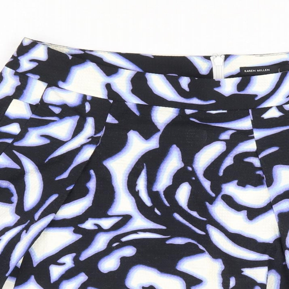 Karen Millen Womens Black Geometric Cotton Flare Skirt Size 12 Zip
