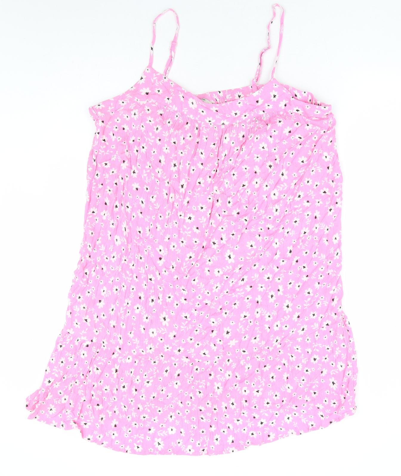 George Womens Pink Floral Viscose Tank Dress Size 16 Square Neck Pullover - Tiered