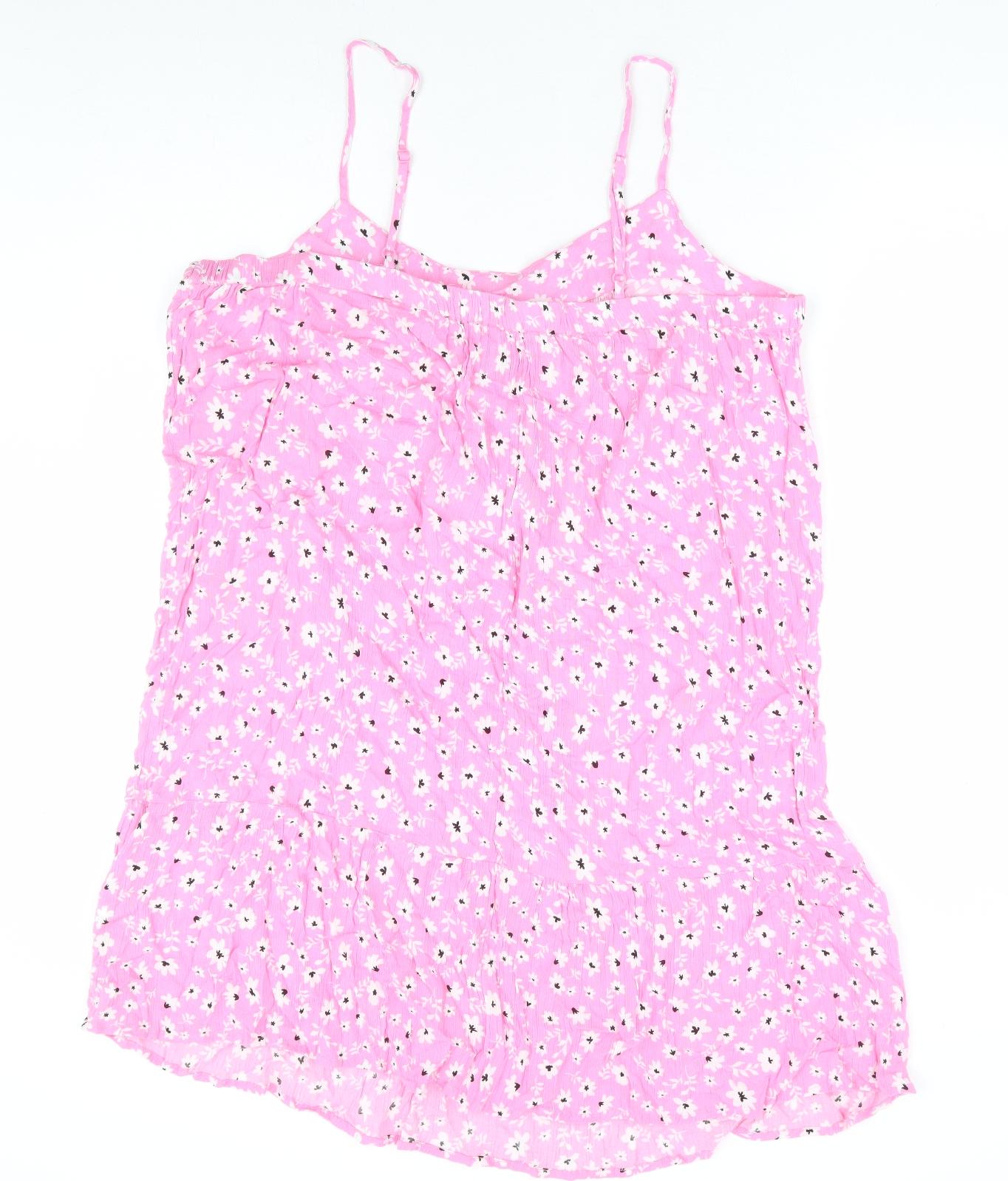 George Womens Pink Floral Viscose Tank Dress Size 16 Square Neck Pullover - Tiered