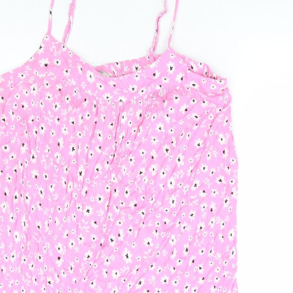 George Womens Pink Floral Viscose Tank Dress Size 16 Square Neck Pullover - Tiered