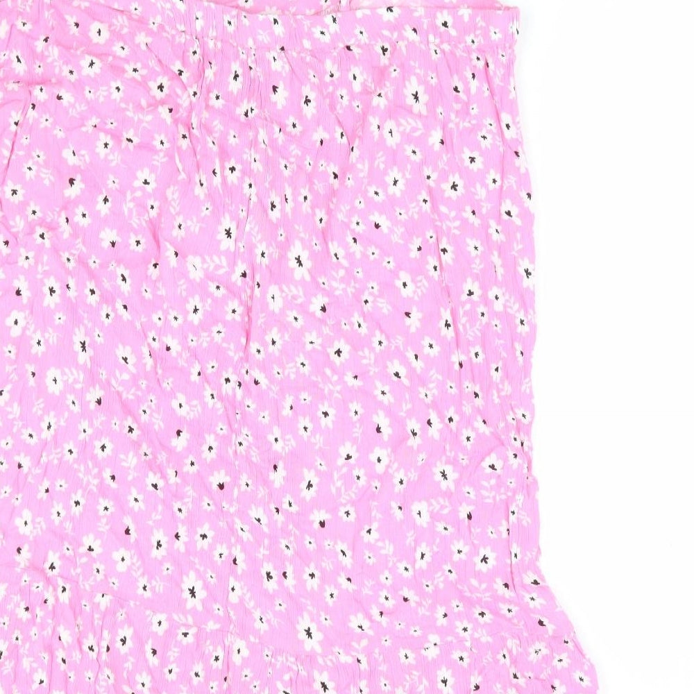 George Womens Pink Floral Viscose Tank Dress Size 16 Square Neck Pullover - Tiered