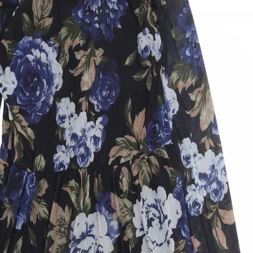 Y.A.S Womens Black Floral Polyamide Fit & Flare Size M Mock Neck Zip