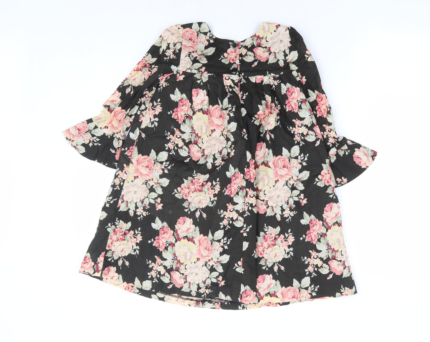 Laura Ashley Girls Black Floral 100% Cotton A-Line Size 6 Years Round Neck Button