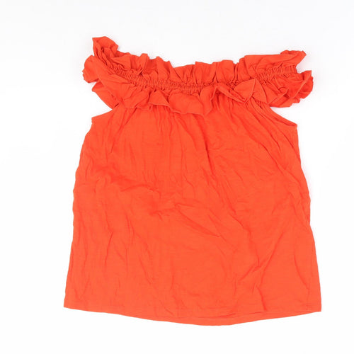 Papaya Womens Orange 100% Cotton Basic T-Shirt Size 12 Off the Shoulder