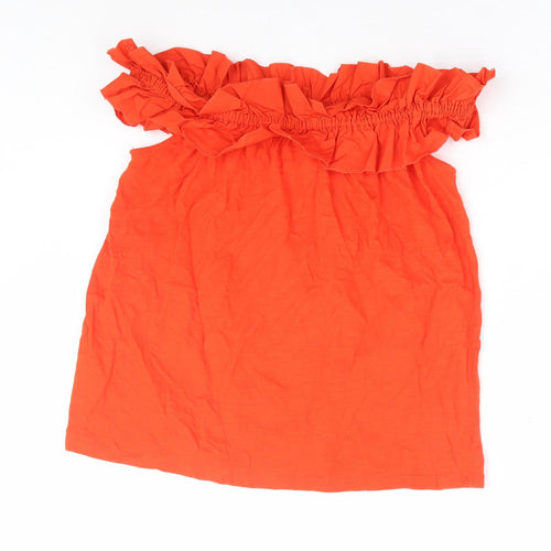 Papaya Womens Orange 100% Cotton Basic T-Shirt Size 12 Off the Shoulder