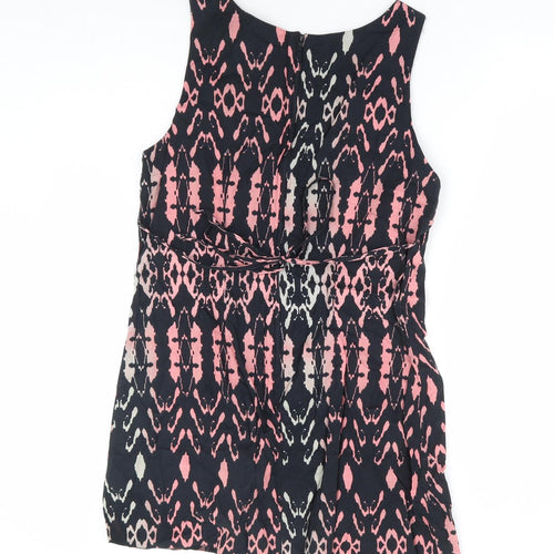 Dorothy Perkins Womens Black Geometric 100% Cotton Mini Size 14 Round Neck Zip