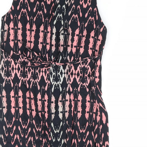 Dorothy Perkins Womens Black Geometric 100% Cotton Mini Size 14 Round Neck Zip