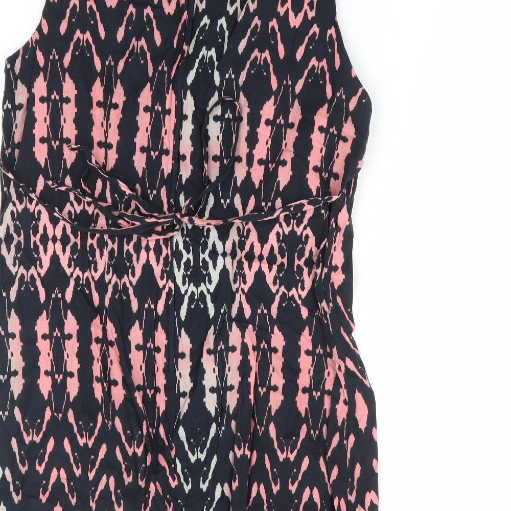 Dorothy Perkins Womens Black Geometric 100% Cotton Mini Size 14 Round Neck Zip