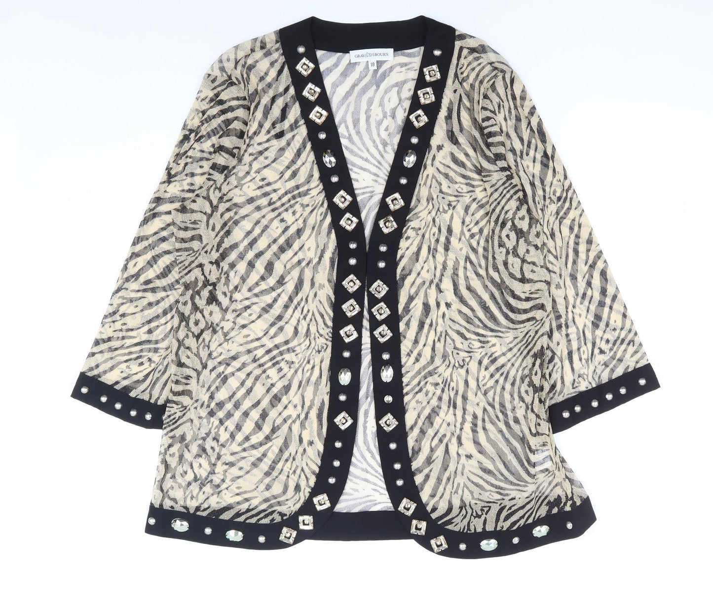 Gray & Osbourn Womens Gold V-Neck Animal Print Polyamide Cardigan Jumper Size 18 - Tiger Print