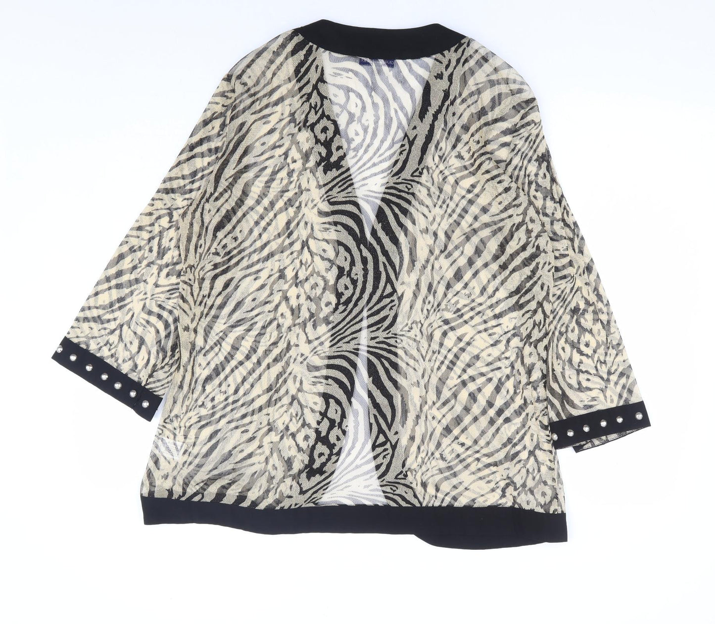 Gray & Osbourn Womens Gold V-Neck Animal Print Polyamide Cardigan Jumper Size 18 - Tiger Print