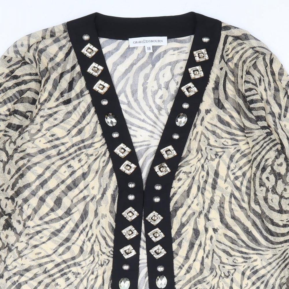 Gray & Osbourn Womens Gold V-Neck Animal Print Polyamide Cardigan Jumper Size 18 - Tiger Print