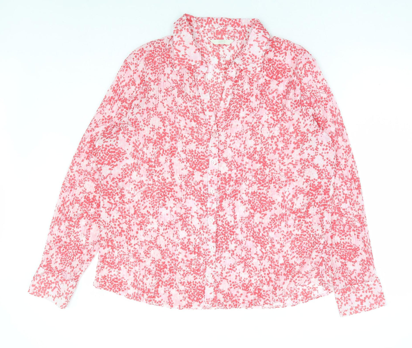 Marks and Spencer Womens Red Floral Polyester Basic Button-Up Size 20 Collared