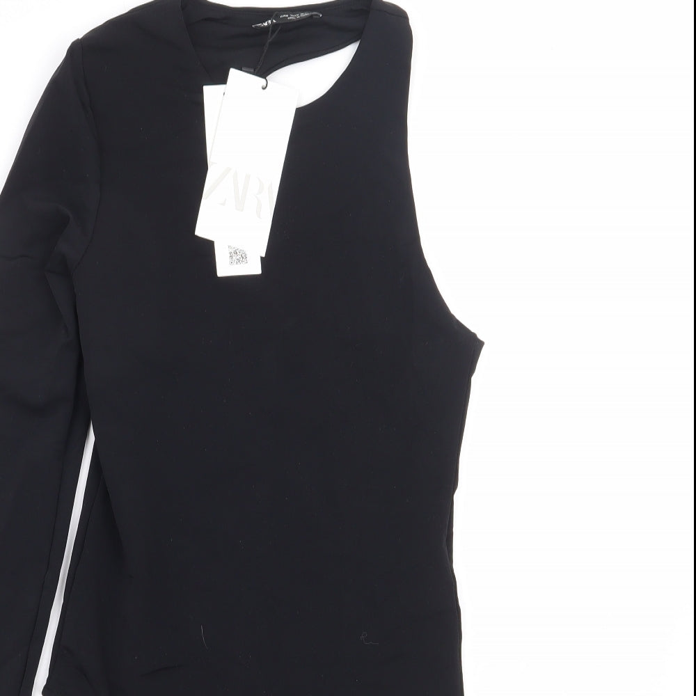 Zara Womens Black Polyamide Bodysuit One-Piece Size M Snap