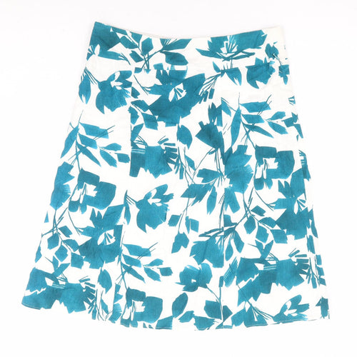 M&Co Womens Blue Floral Linen A-Line Skirt Size 14 Zip