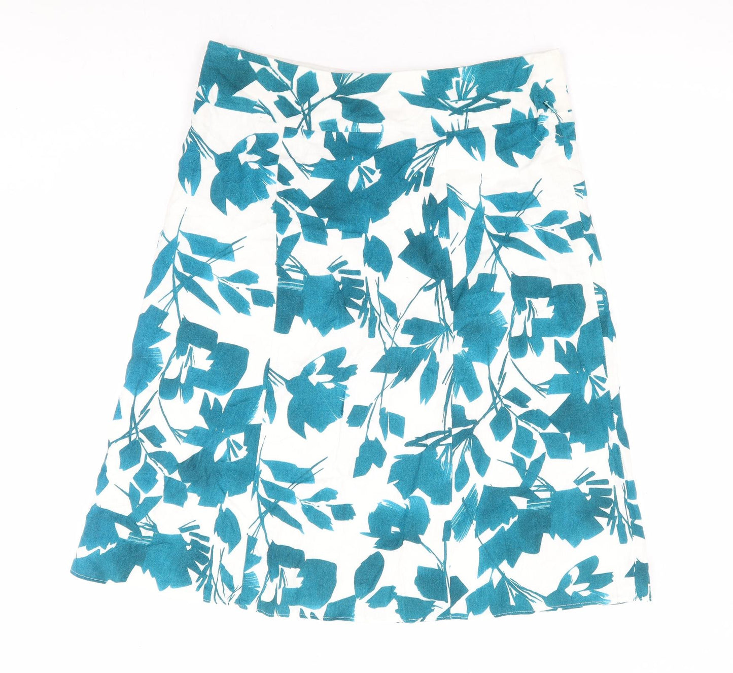 M&Co Womens Blue Floral Linen A-Line Skirt Size 14 Zip