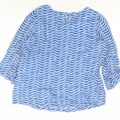 Adini Womens Blue Geometric Viscose Basic Blouse Size L Round Neck