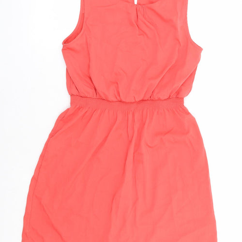 New Look Womens Pink Polyester Fit & Flare Size 12 Round Neck Button