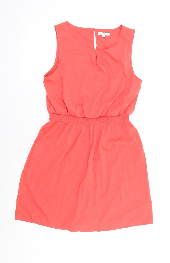 New Look Womens Pink Polyester Fit & Flare Size 12 Round Neck Button