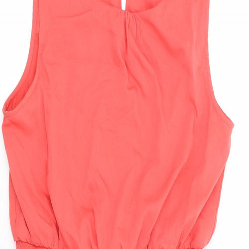 New Look Womens Pink Polyester Fit & Flare Size 12 Round Neck Button