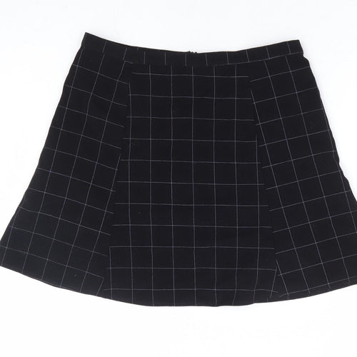 American Apparel Womens Black Check Polyester Mini Skirt Size L Zip