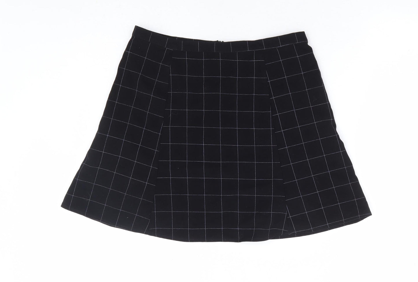 American Apparel Womens Black Check Polyester Mini Skirt Size L Zip