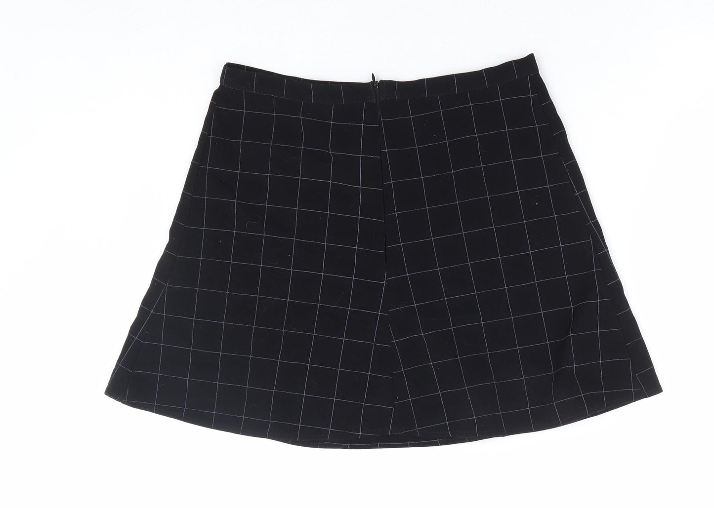 American Apparel Womens Black Check Polyester Mini Skirt Size L Zip