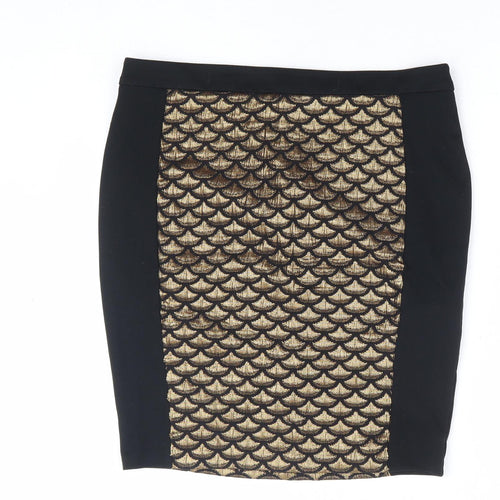 BiBA Womens Black Geometric Polyester Straight & Pencil Skirt Size 10 Zip