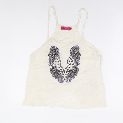 Boohoo Womens Ivory Viscose Camisole Tank Size 6 Round Neck - Racer Back