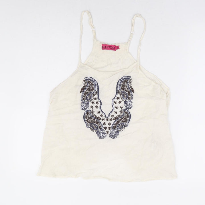 Boohoo Womens Ivory Viscose Camisole Tank Size 6 Round Neck - Racer Back