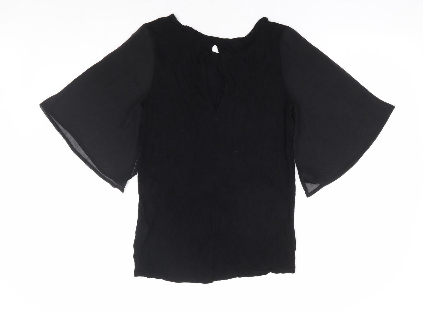 Papaya Womens Black Viscose Basic Blouse Size 10 Round Neck - Chiffon Angel Sleeve