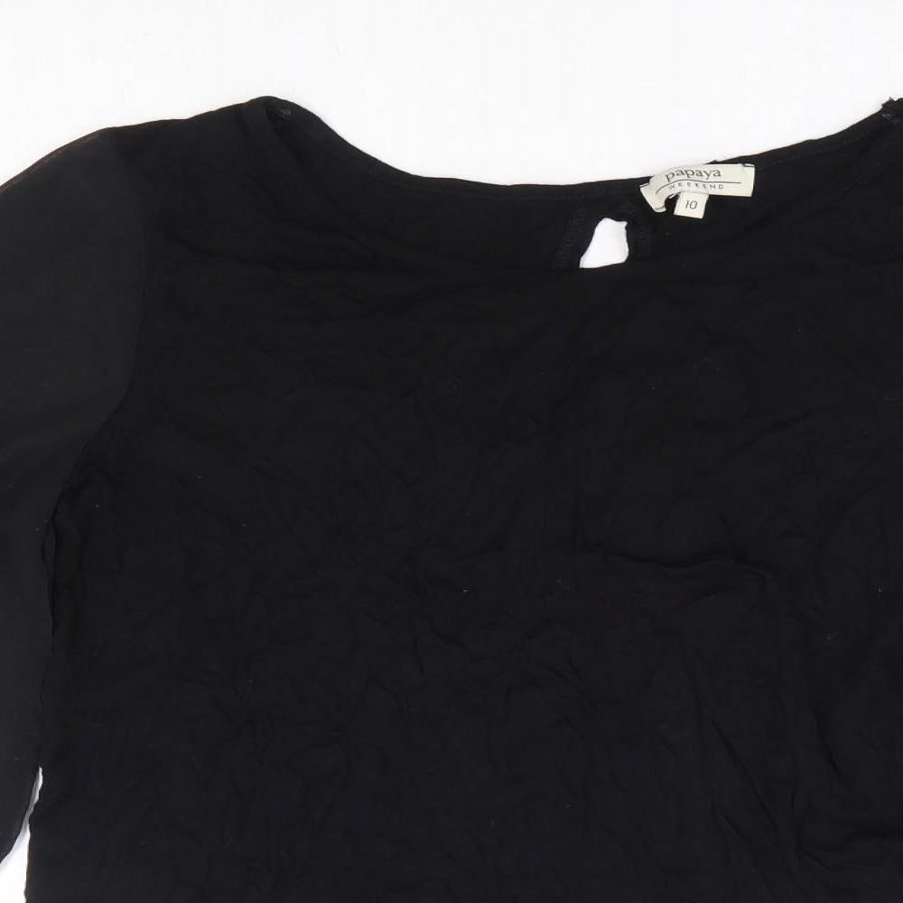Papaya Womens Black Viscose Basic Blouse Size 10 Round Neck - Chiffon Angel Sleeve