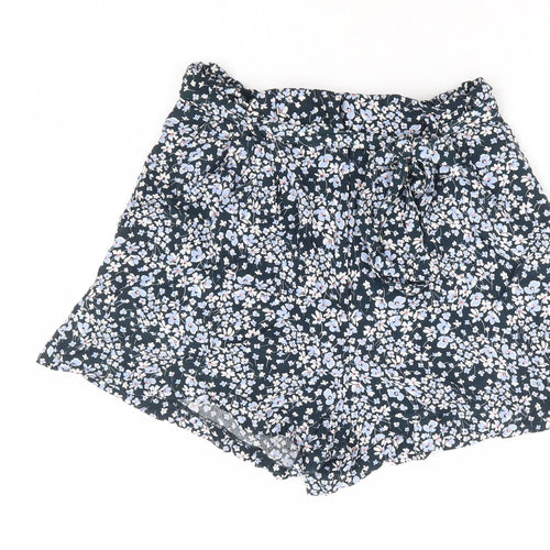 H&M Womens Green Floral Viscose Paperbag Shorts Size 8 L4 in Regular Zip
