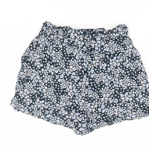 H&M Womens Green Floral Viscose Paperbag Shorts Size 8 L4 in Regular Zip