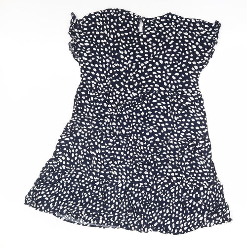 Preworn Womens Blue Geometric Polyester Fit & Flare Size L Round Neck Button - Tiered
