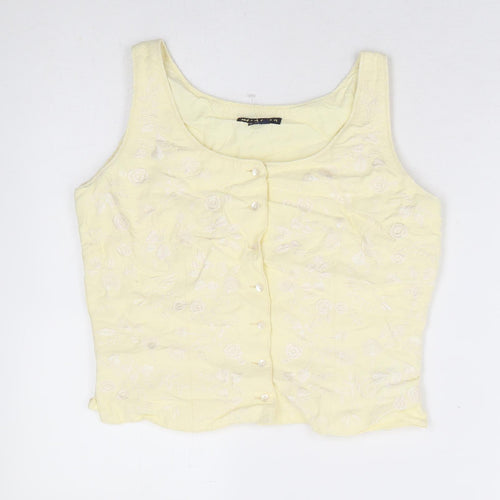 Monsoon Womens Yellow Floral Cotton Basic Blouse Size 10 Round Neck