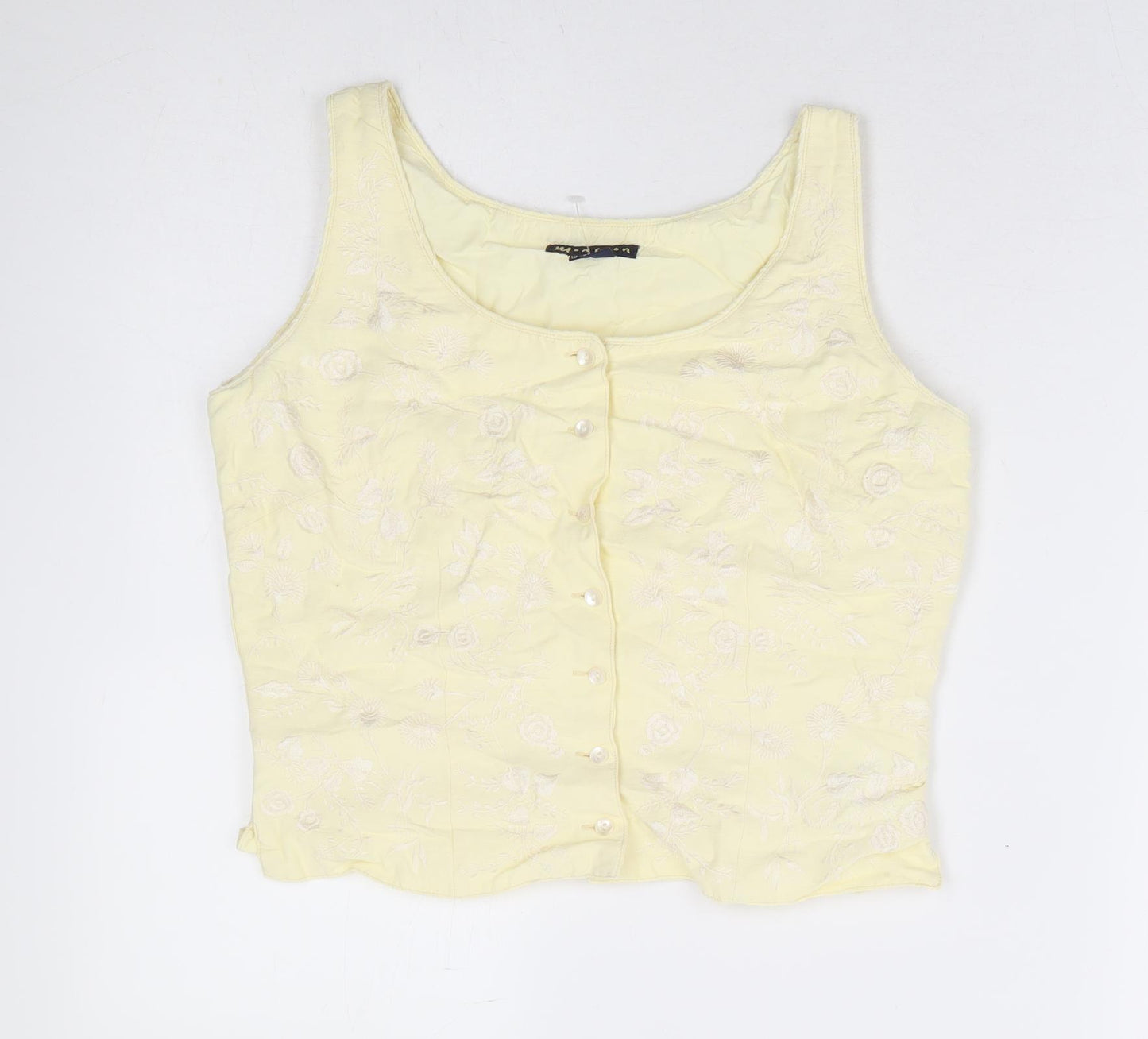 Monsoon Womens Yellow Floral Cotton Basic Blouse Size 10 Round Neck