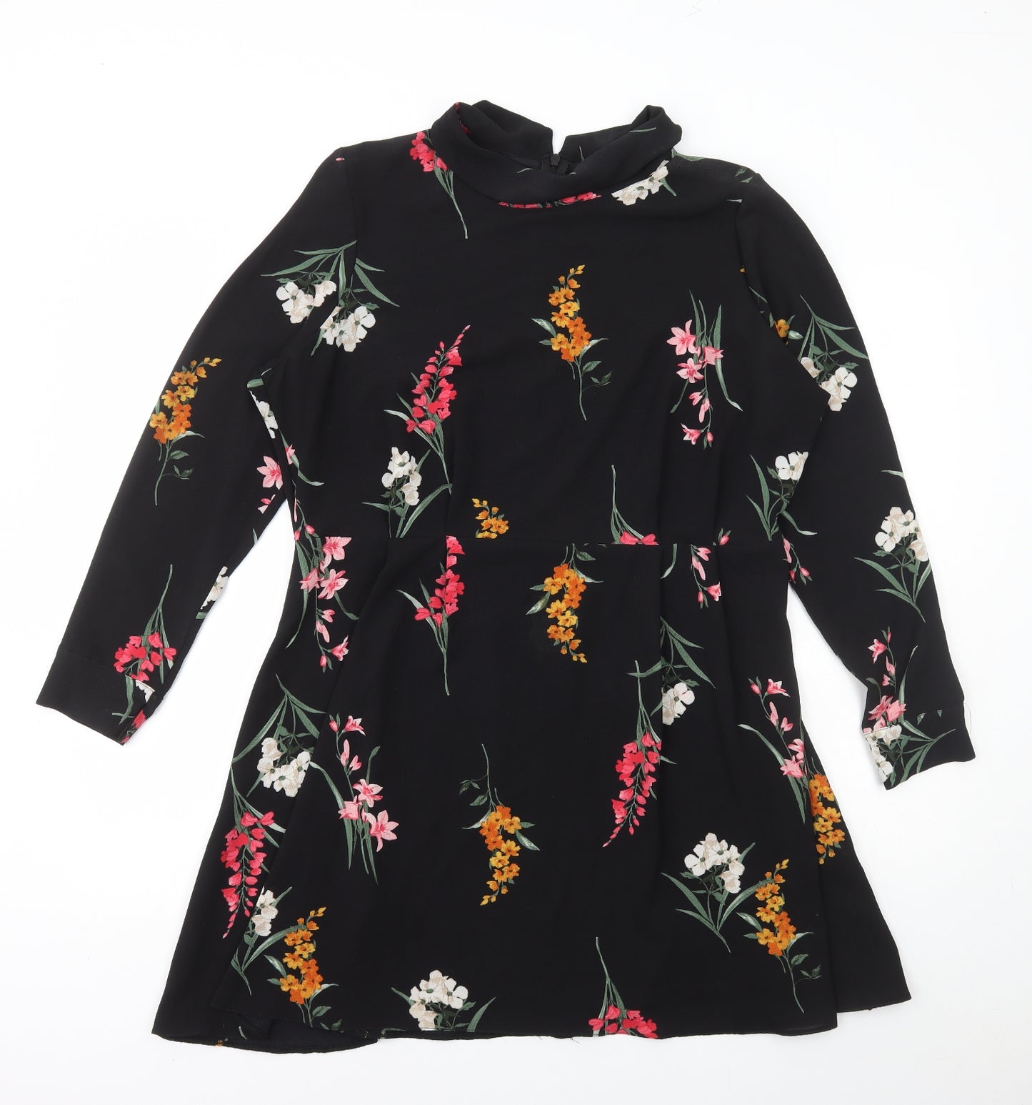 Matalan Womens Black Floral Polyester A-Line Size 18 High Neck Zip