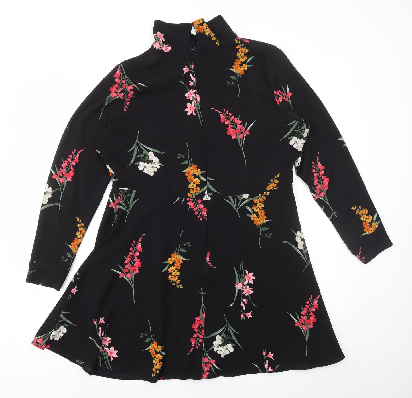 Matalan Womens Black Floral Polyester A-Line Size 18 High Neck Zip