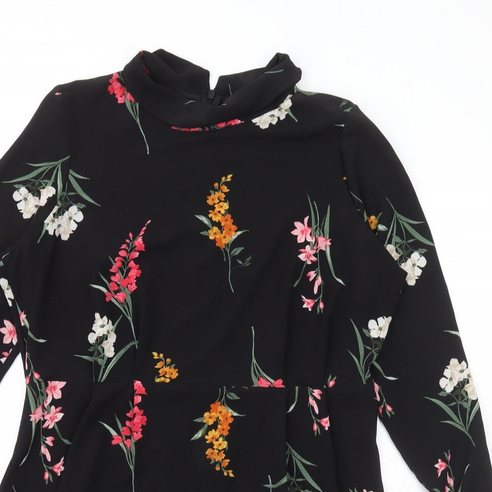 Matalan Womens Black Floral Polyester A-Line Size 18 High Neck Zip