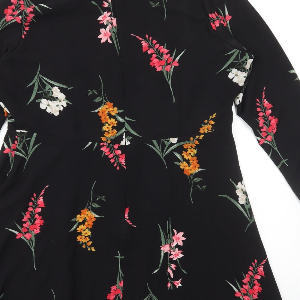 Matalan Womens Black Floral Polyester A-Line Size 18 High Neck Zip