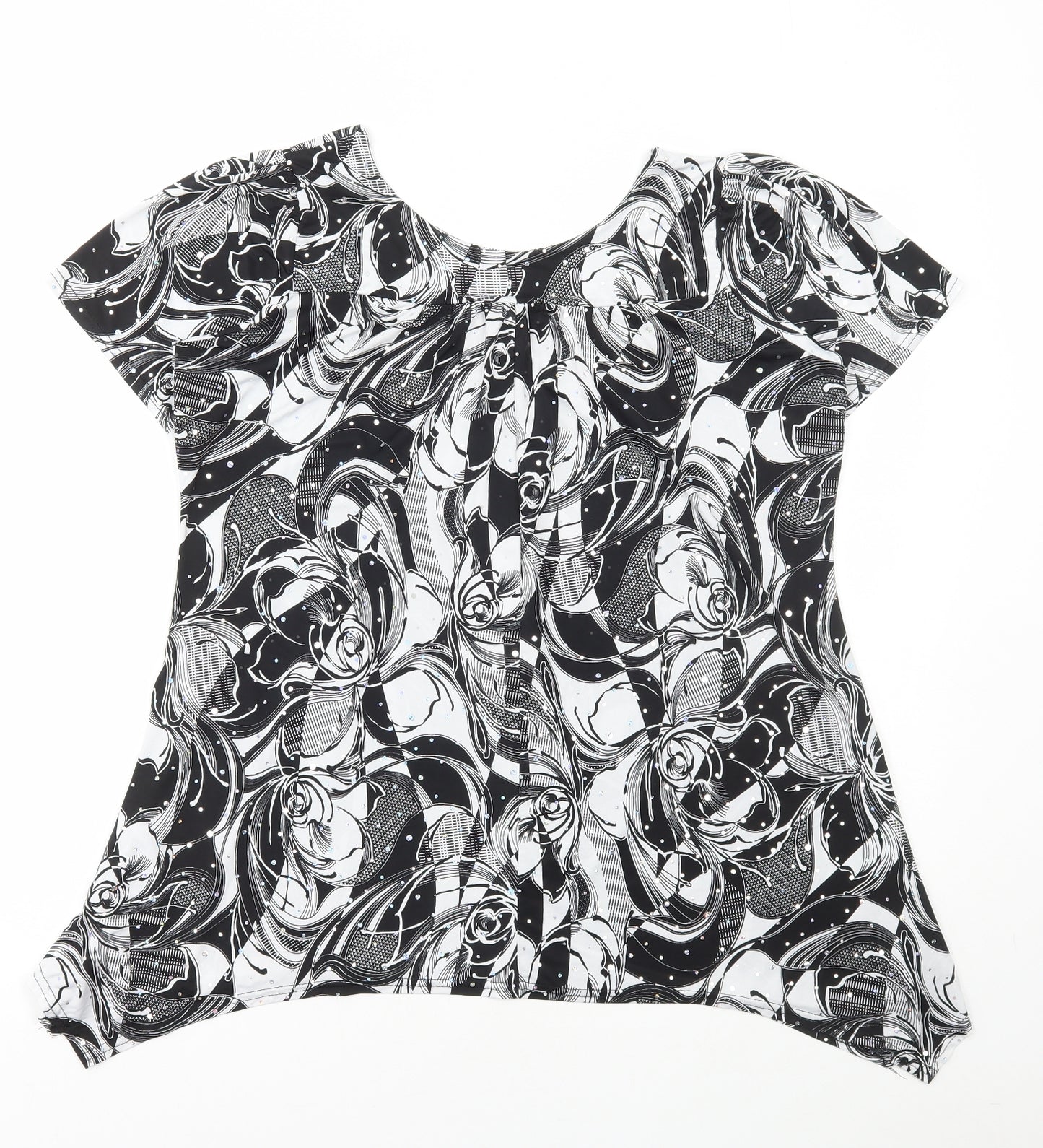 Must Womens Black Geometric Polyester Basic Blouse Size M Scoop Neck