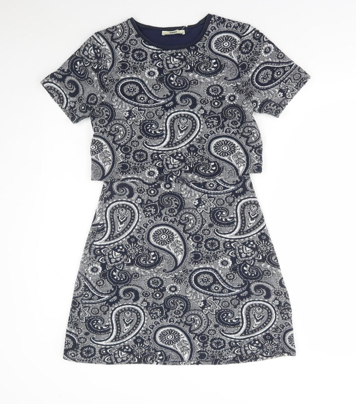 Oasis Womens Blue Paisley Polyester A-Line Size S Round Neck Pullover