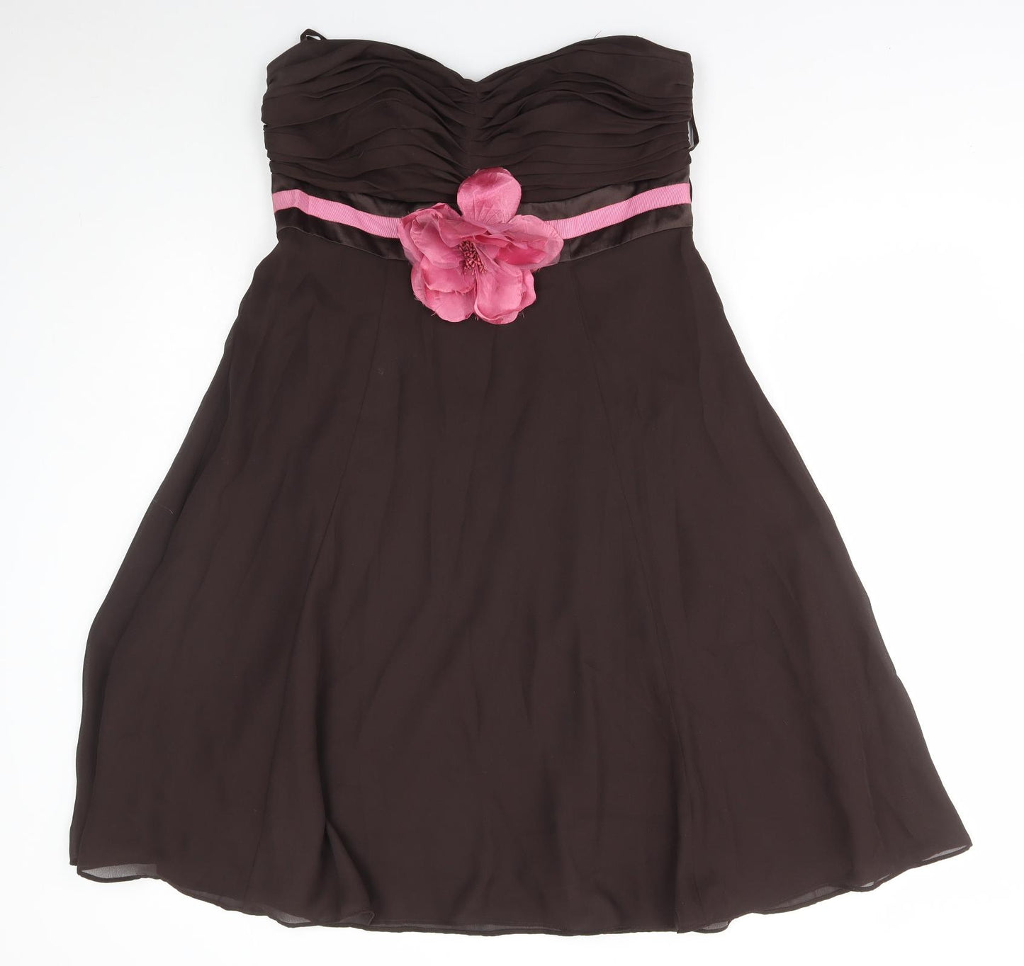 Debut Womens Brown Floral Polyester Ball Gown Size 14 V-Neck Zip