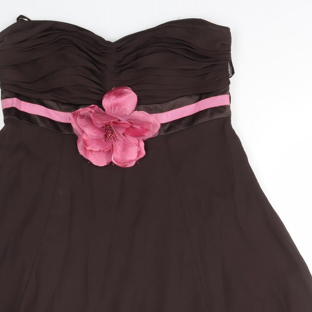 Debut Womens Brown Floral Polyester Ball Gown Size 14 V-Neck Zip
