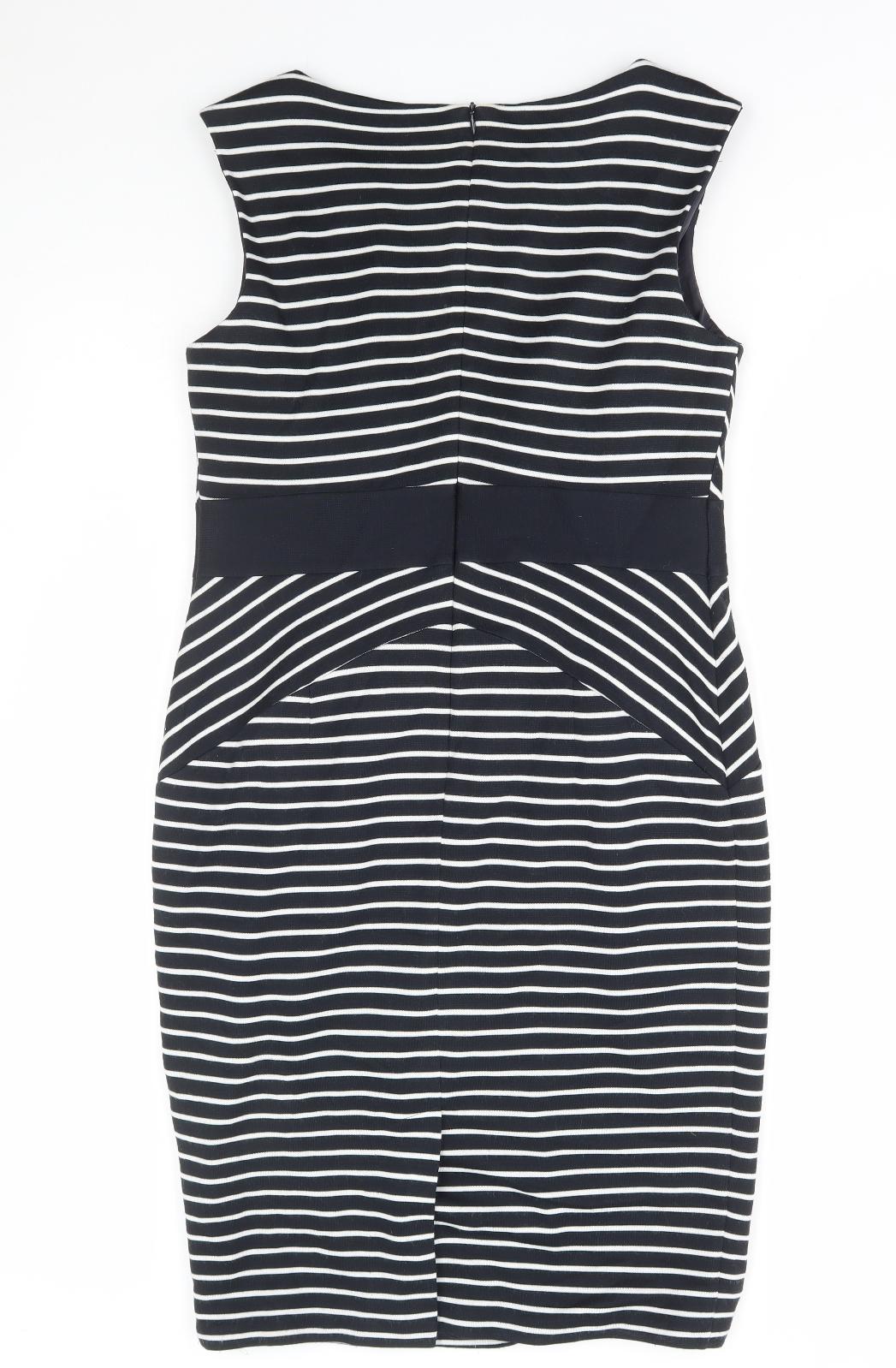 Marks and Spencer Womens Blue Striped Acrylic Bodycon Size 14 Round Neck Zip