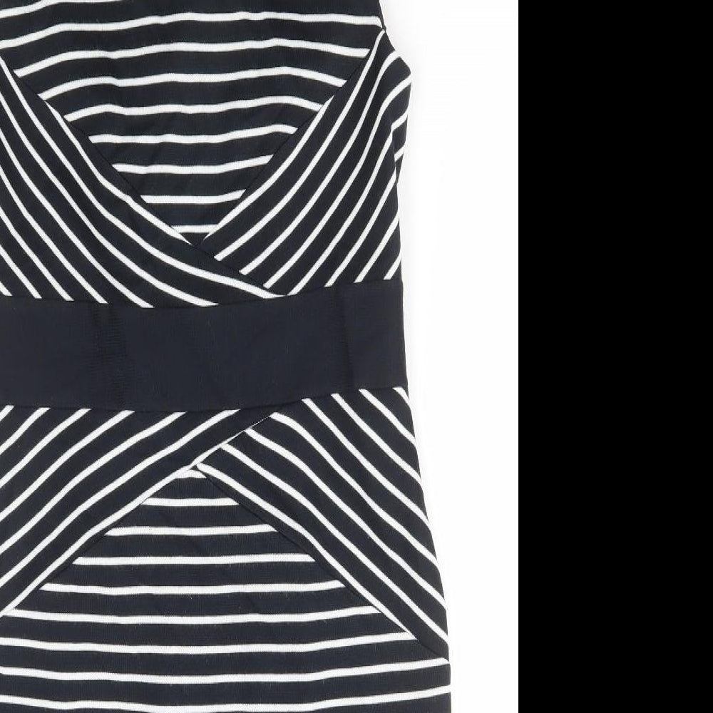 Marks and Spencer Womens Blue Striped Acrylic Bodycon Size 14 Round Neck Zip