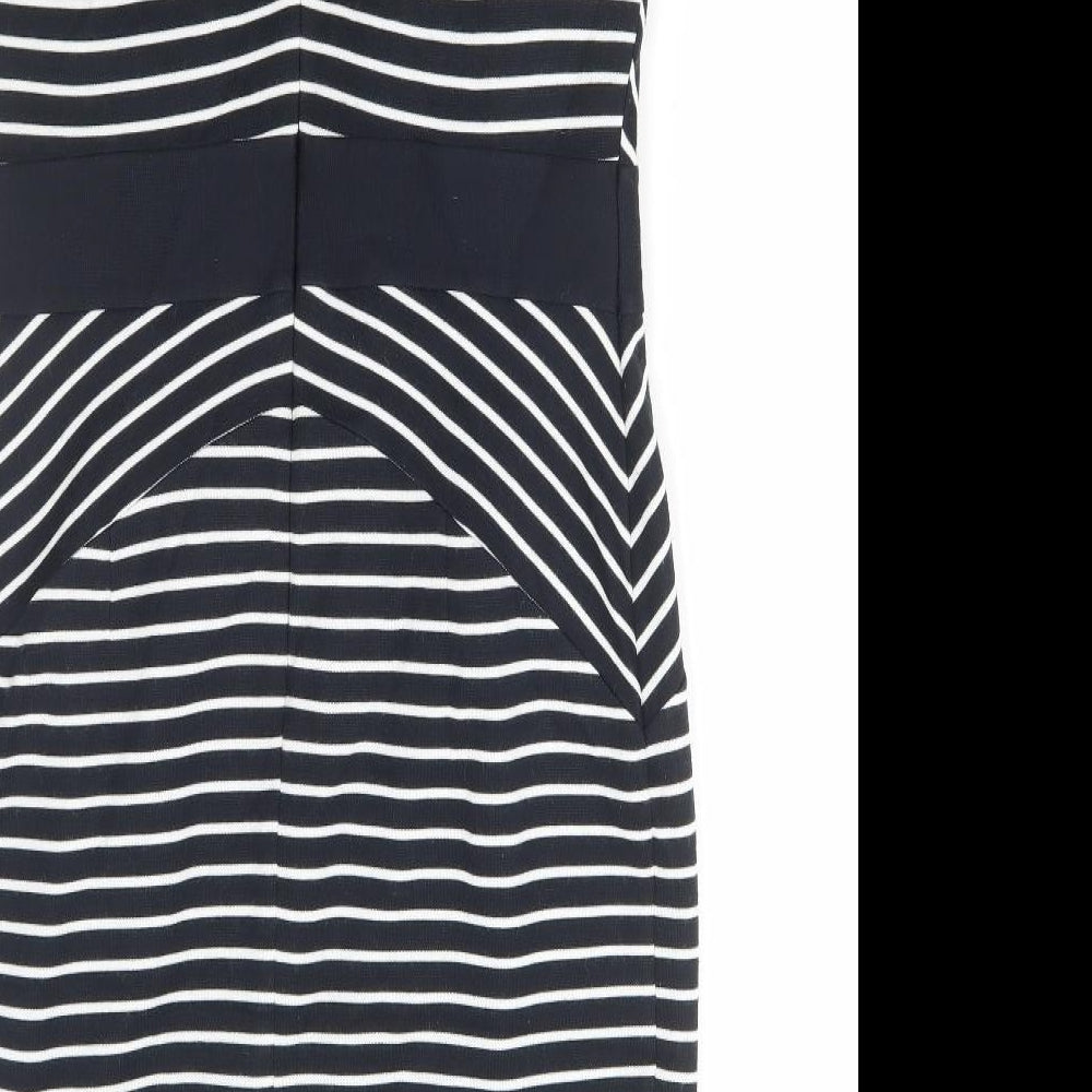 Marks and Spencer Womens Blue Striped Acrylic Bodycon Size 14 Round Neck Zip