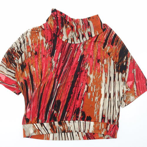 Mr Max Womens Multicoloured Geometric Polyester Basic T-Shirt Size L High Neck