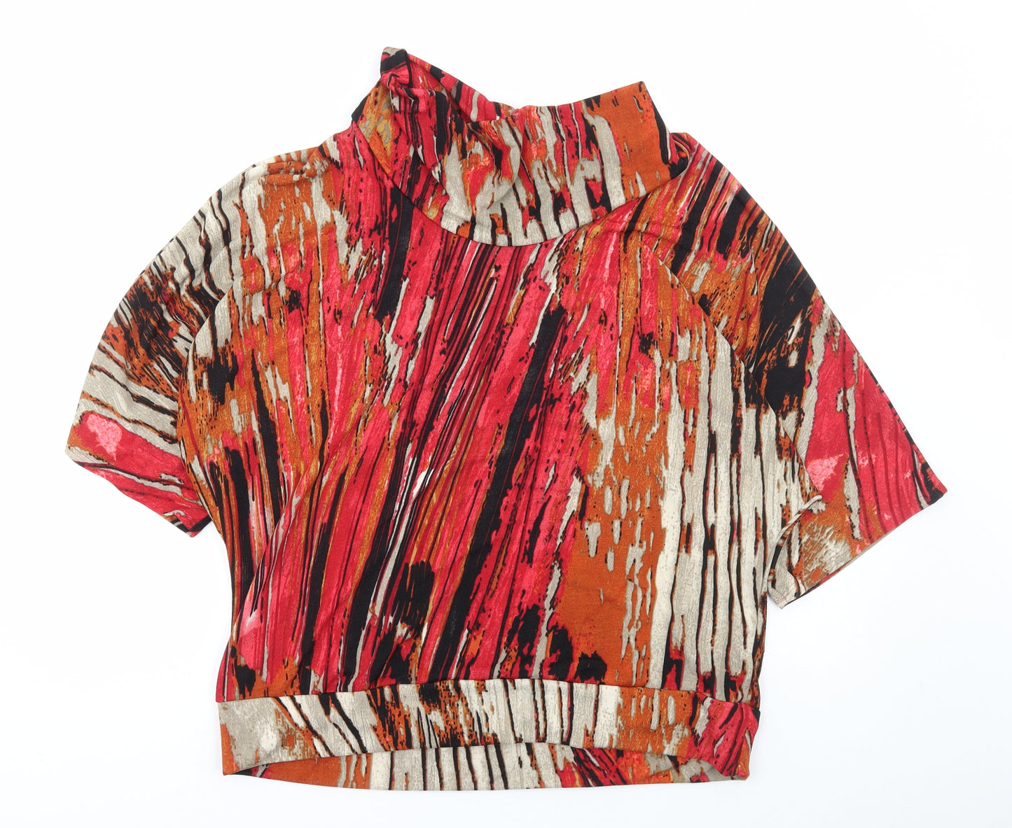 Mr Max Womens Multicoloured Geometric Polyester Basic T-Shirt Size L High Neck